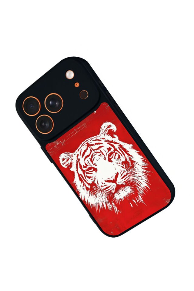 iPhone 17 Pro Max Uyumlu Kirmizi ve Kaplan Tasarımlı Glossy Premium Kılıf