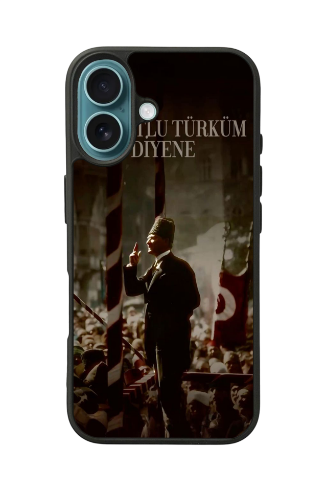 iPhone 16 Plus Uyumlu Mustafa Kemal Ataturk Tasarımlı Glossy Premium Kılıf
