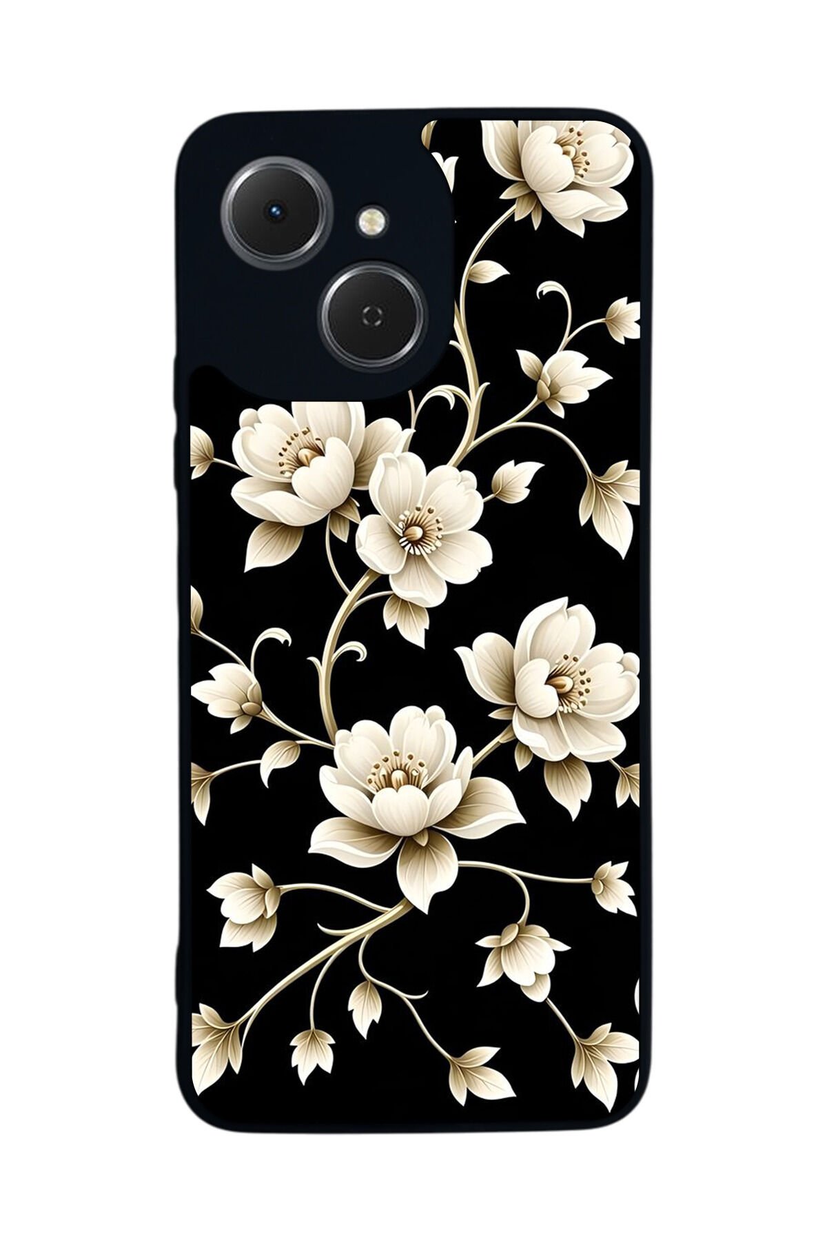 Tecno Spark 40C Uyumlu Yaldizli Cicek Tasarımlı Glossy Premium Kılıf
