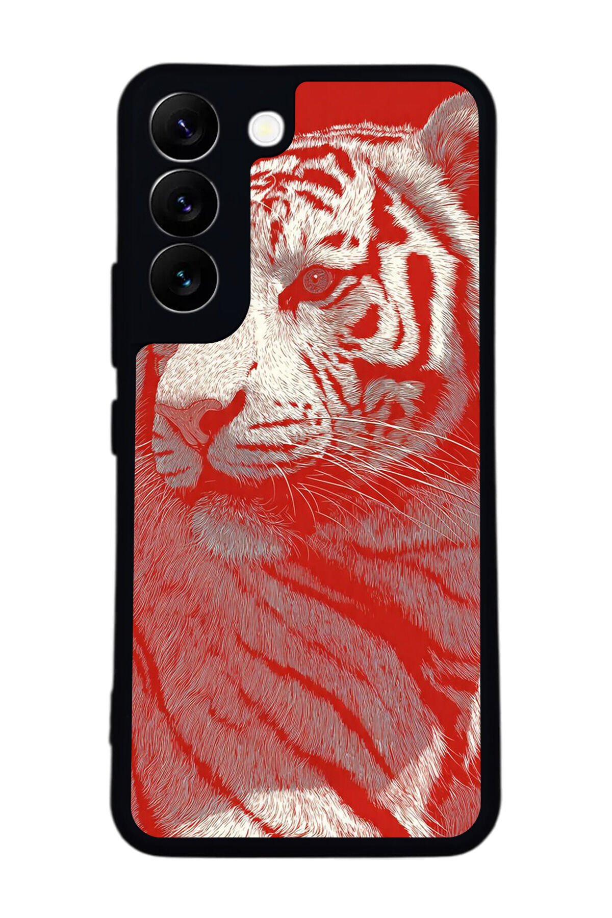 Samsung Galaxy S22 Uyumlu Kirmizi ve Kaplan Tasarımlı Glossy Premium Kılıf