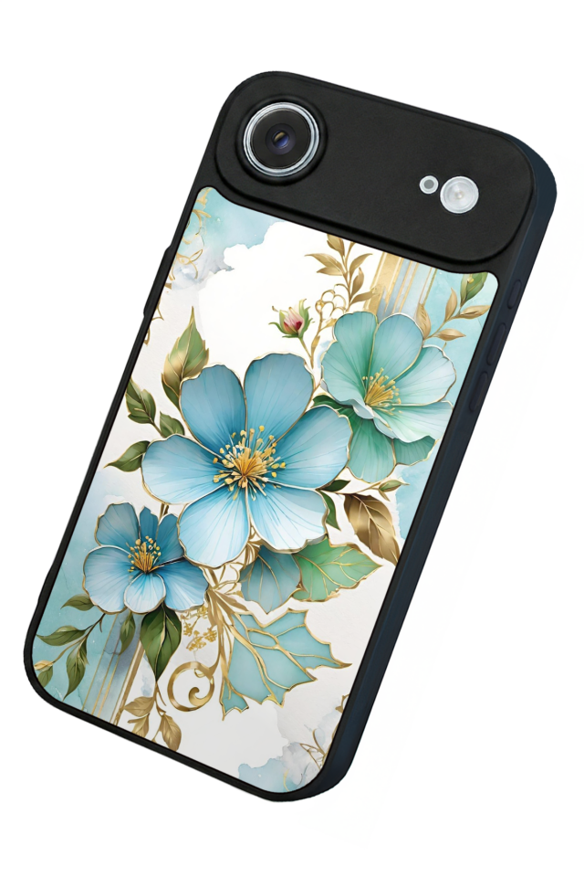 iPhone 17 Air Uyumlu Yaldizli Cicek Tasarımlı Glossy Premium Kılıf