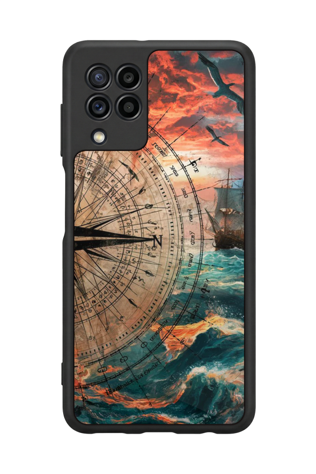 Samsung Galaxy M22 Uyumlu Pusula Tasarımlı Glossy Premium Kılıf