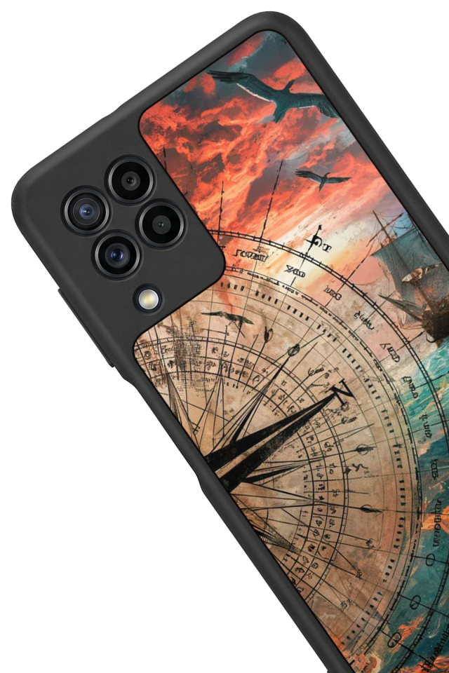 Samsung Galaxy M22 Uyumlu Pusula Tasarımlı Glossy Premium Kılıf