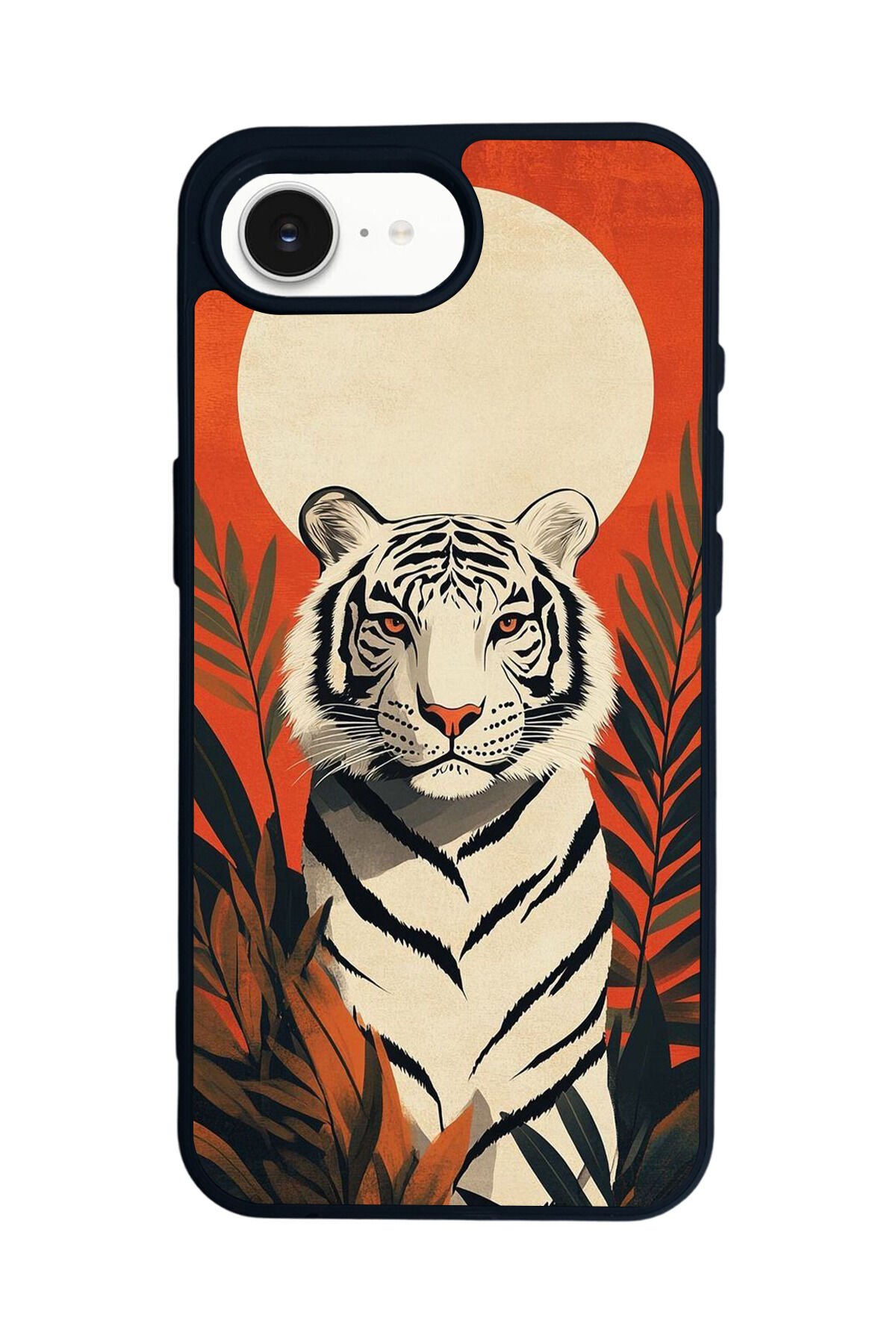 iPhone 16E Uyumlu Kirmizi ve Kaplan Tasarımlı Glossy Premium Kılıf