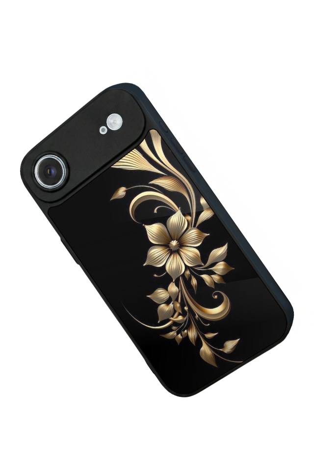 iPhone 17 Air Uyumlu Yaldizli Cicek Tasarımlı Glossy Premium Kılıf