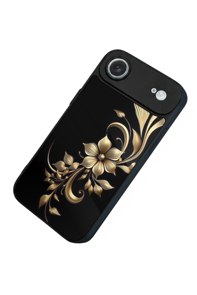 iPhone 17 Air Uyumlu Yaldizli Cicek Tasarımlı Glossy Premium Kılıf