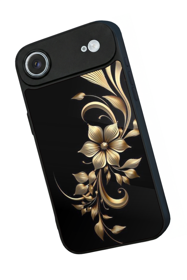 iPhone 17 Air Uyumlu Yaldizli Cicek Tasarımlı Glossy Premium Kılıf