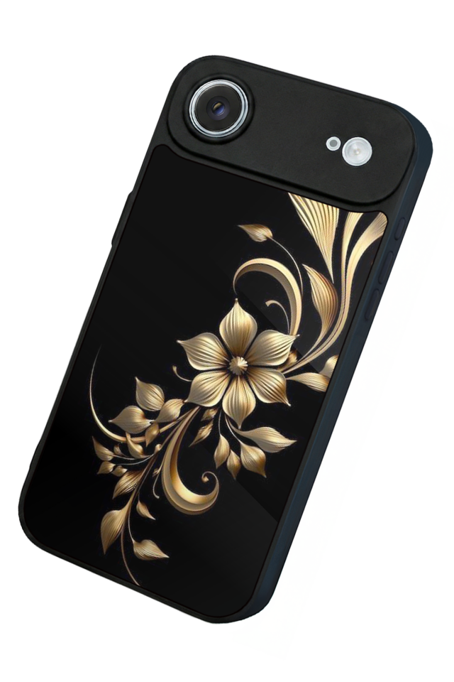 iPhone 17 Air Uyumlu Yaldizli Cicek Tasarımlı Glossy Premium Kılıf