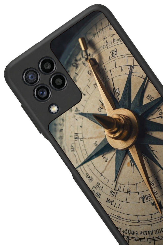Samsung Galaxy M22 Uyumlu Pusula Tasarımlı Glossy Premium Kılıf