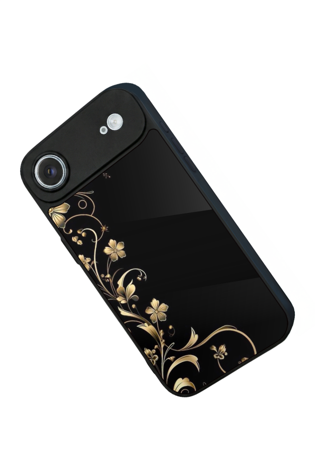 iPhone 17 Air Uyumlu Yaldizli Cicek Tasarımlı Glossy Premium Kılıf