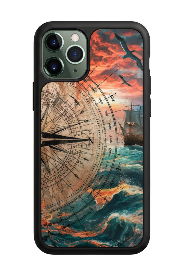 iPhone 11 Pro Uyumlu Pusula Tasarımlı Glossy Premium Kılıf
