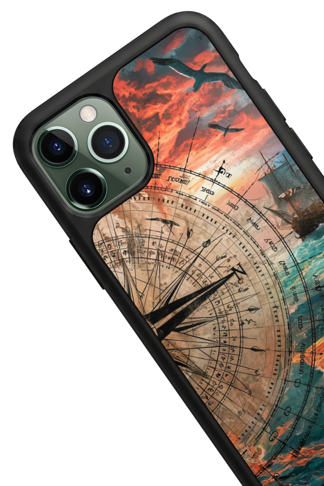 iPhone 11 Pro Uyumlu Pusula Tasarımlı Glossy Premium Kılıf