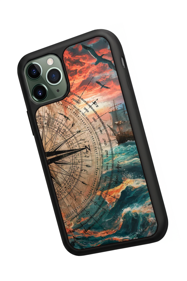 iPhone 11 Pro Uyumlu Pusula Tasarımlı Glossy Premium Kılıf