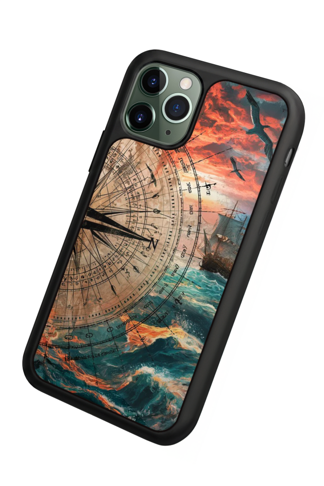 iPhone 11 Pro Uyumlu Pusula Tasarımlı Glossy Premium Kılıf