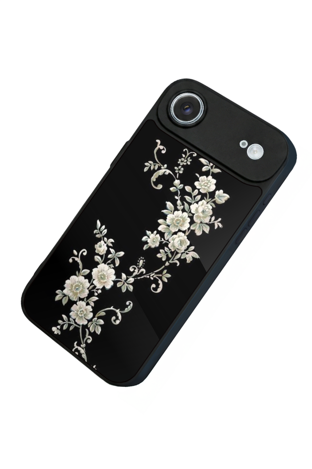 iPhone 17 Air Uyumlu Yaldizli Cicek Tasarımlı Glossy Premium Kılıf