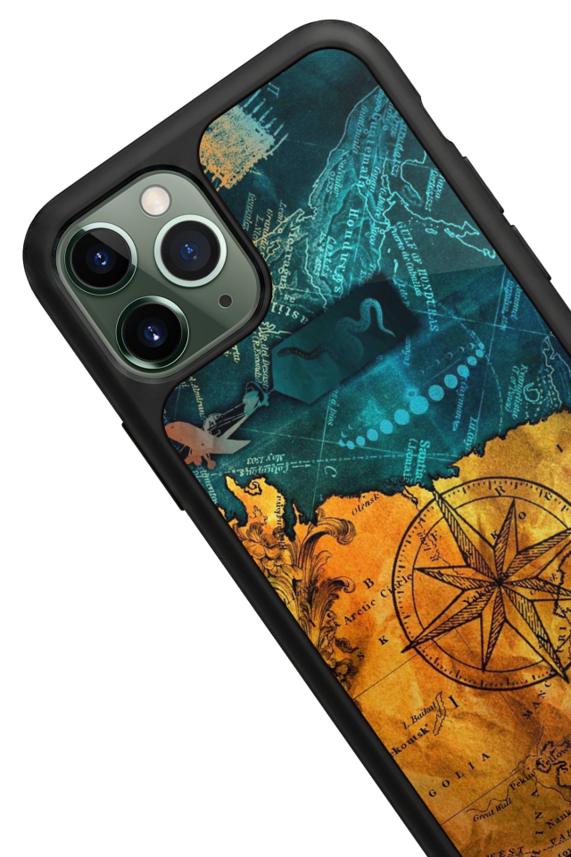 iPhone 11 Pro Uyumlu Pusula Tasarımlı Glossy Premium Kılıf