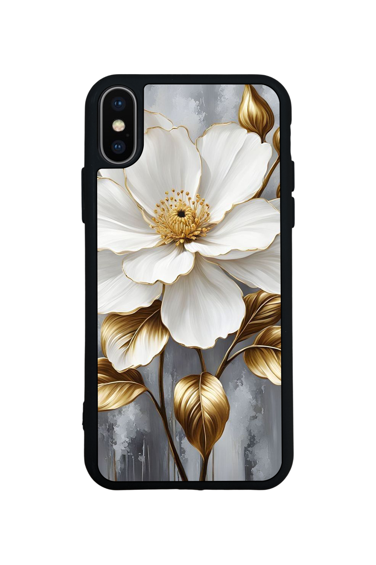 iPhone X/ XS Uyumlu Yaldizli Cicek Tasarımlı Glossy Premium Kılıf