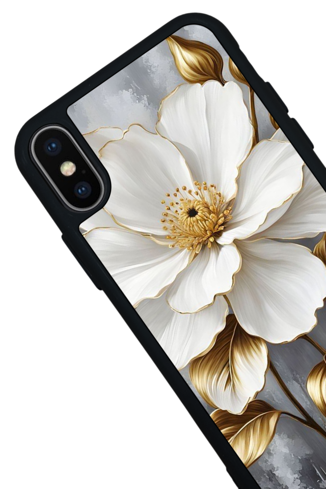 iPhone X/ XS Uyumlu Yaldizli Cicek Tasarımlı Glossy Premium Kılıf