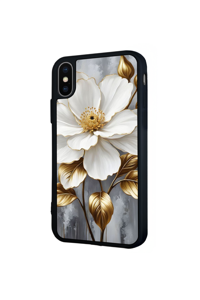 iPhone X/ XS Uyumlu Yaldizli Cicek Tasarımlı Glossy Premium Kılıf