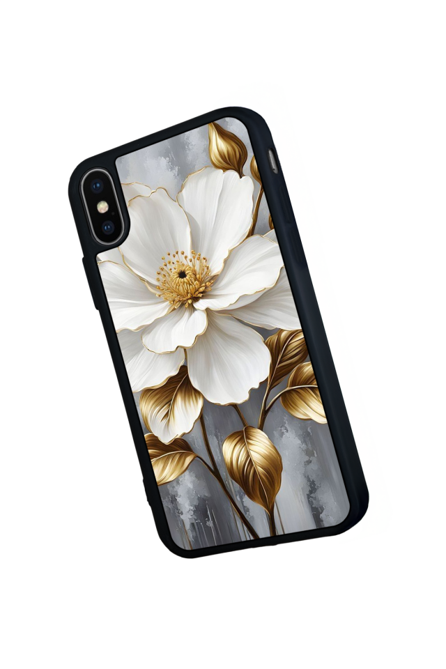 iPhone X/ XS Uyumlu Yaldizli Cicek Tasarımlı Glossy Premium Kılıf