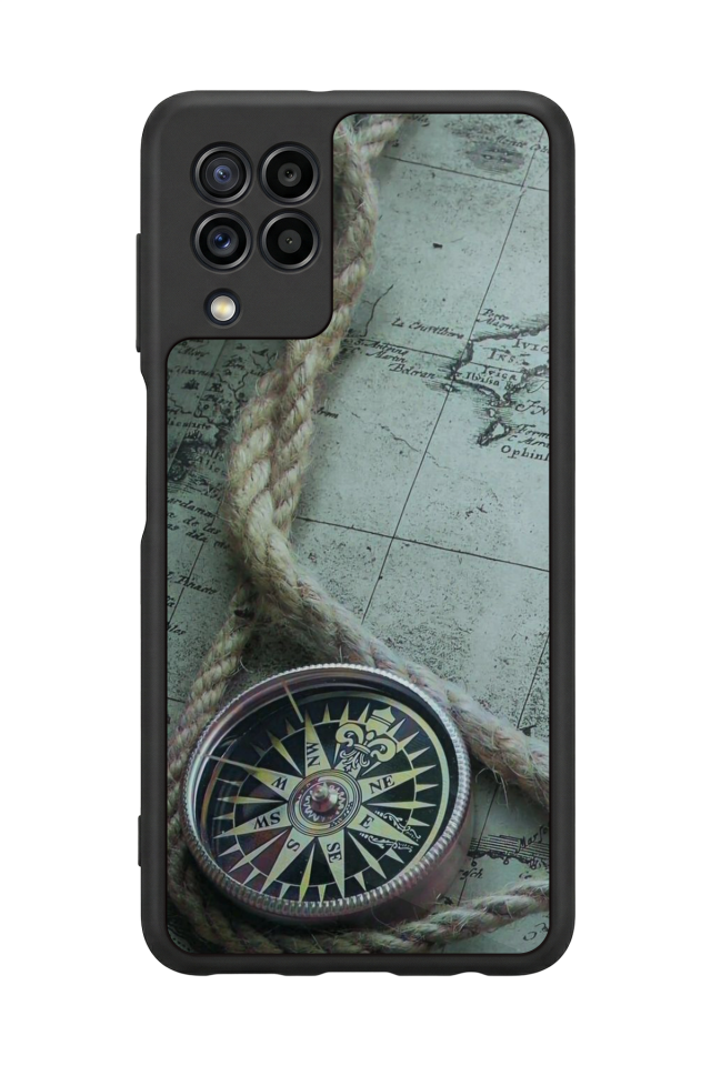 Samsung Galaxy M22 Uyumlu Pusula Tasarımlı Glossy Premium Kılıf