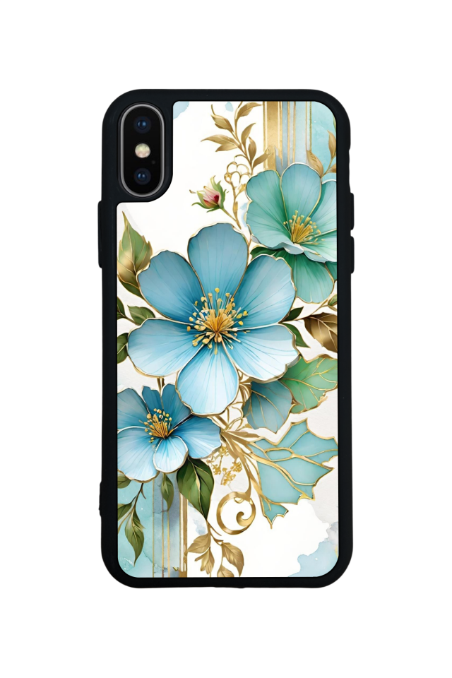 iPhone X/ XS Uyumlu Yaldizli Cicek Tasarımlı Glossy Premium Kılıf