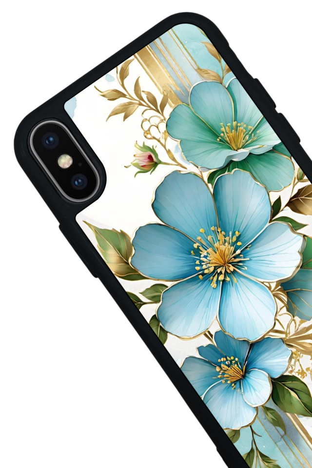 iPhone X/ XS Uyumlu Yaldizli Cicek Tasarımlı Glossy Premium Kılıf