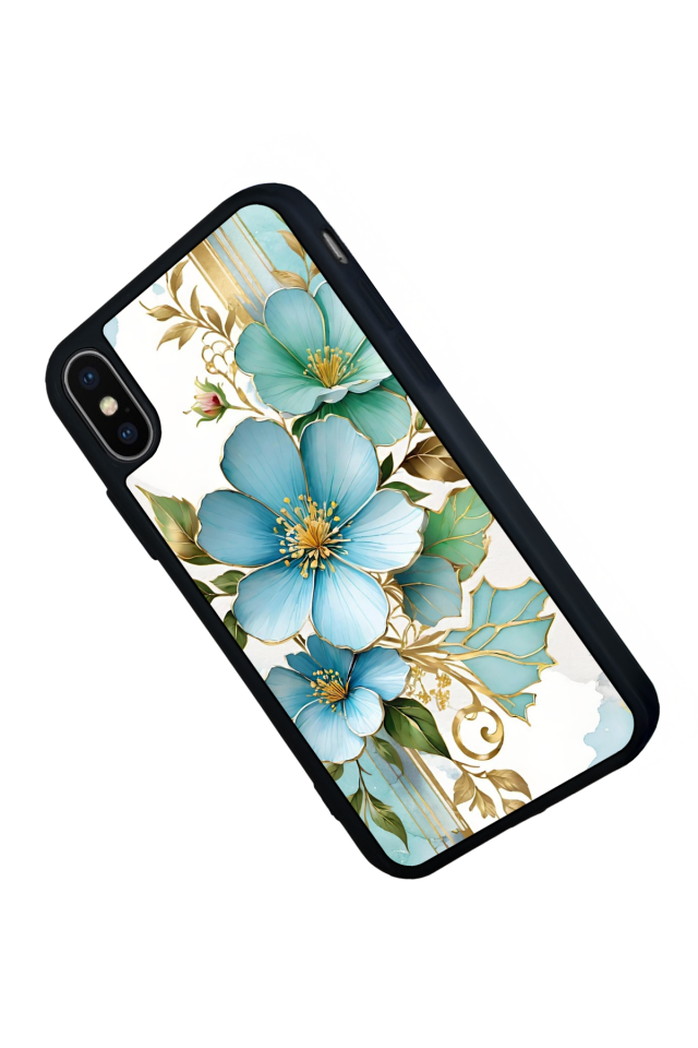 iPhone X/ XS Uyumlu Yaldizli Cicek Tasarımlı Glossy Premium Kılıf