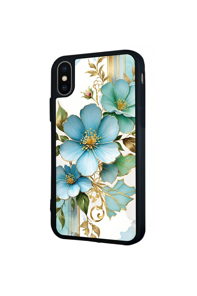 iPhone X/ XS Uyumlu Yaldizli Cicek Tasarımlı Glossy Premium Kılıf
