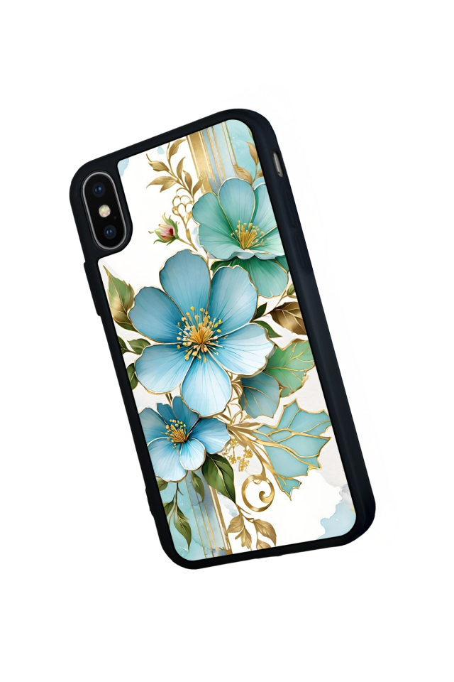 iPhone X/ XS Uyumlu Yaldizli Cicek Tasarımlı Glossy Premium Kılıf
