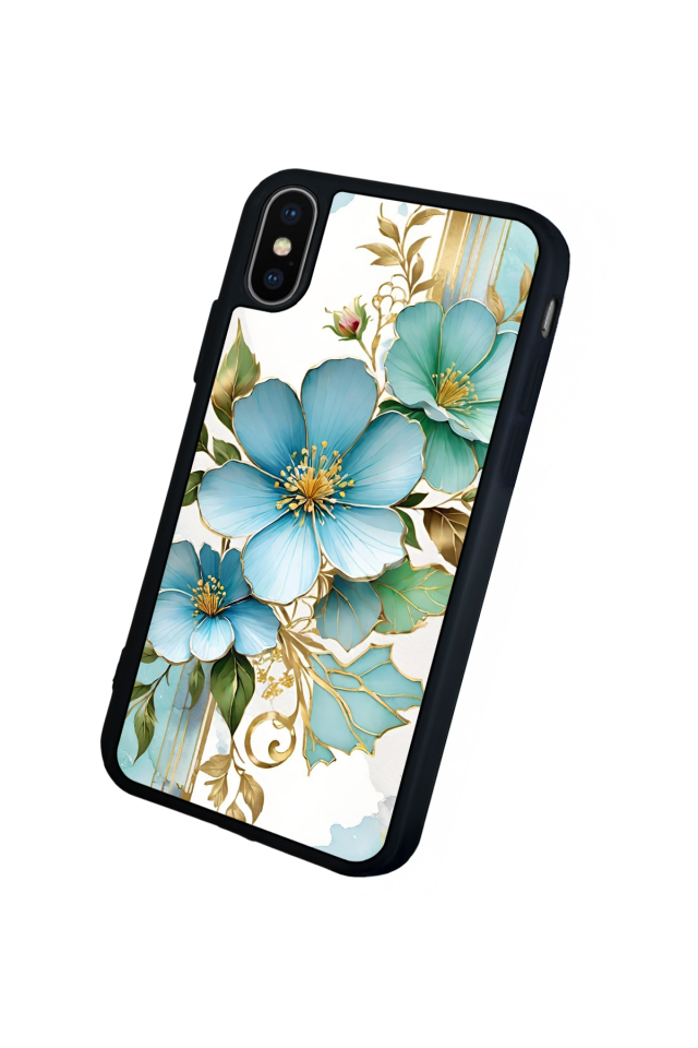 iPhone X/ XS Uyumlu Yaldizli Cicek Tasarımlı Glossy Premium Kılıf