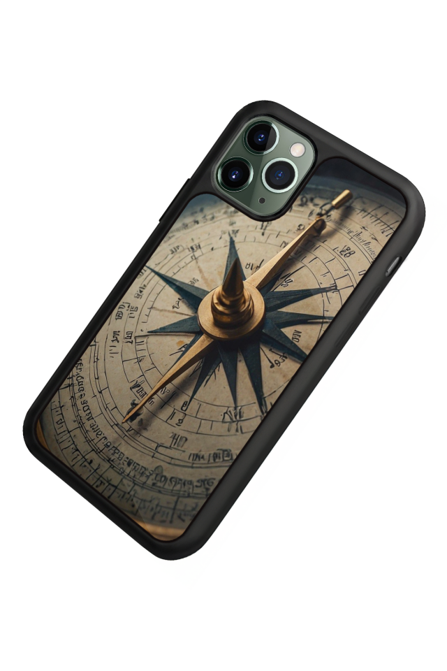 iPhone 11 Pro Uyumlu Pusula Tasarımlı Glossy Premium Kılıf