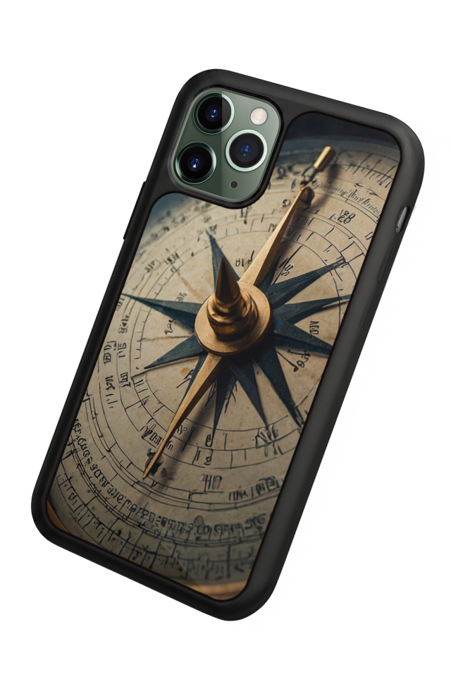 iPhone 11 Pro Uyumlu Pusula Tasarımlı Glossy Premium Kılıf