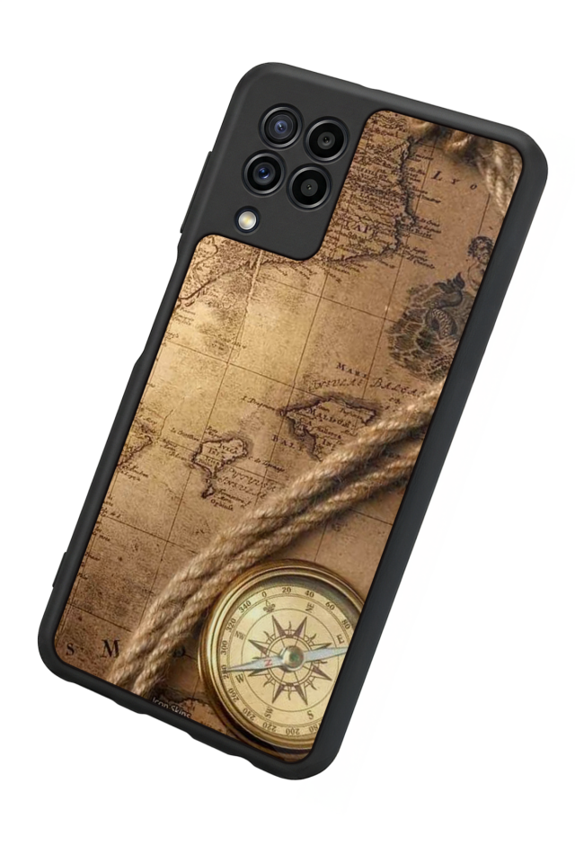 Samsung Galaxy M22 Uyumlu Pusula Tasarımlı Glossy Premium Kılıf