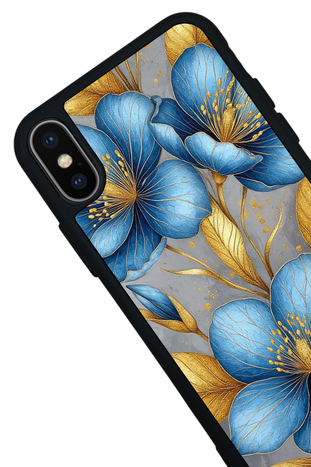 iPhone X/ XS Uyumlu Yaldizli Cicek Tasarımlı Glossy Premium Kılıf