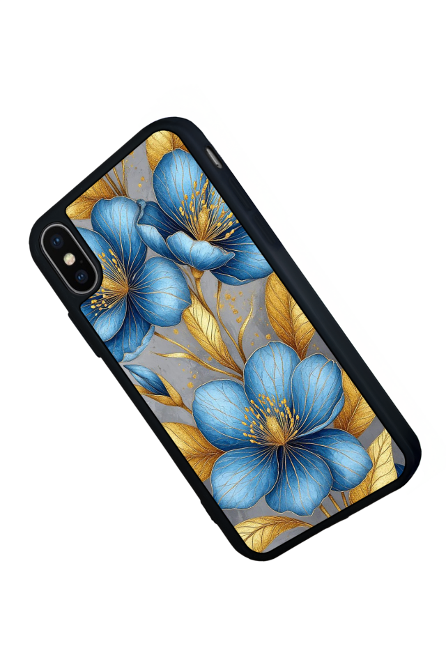 iPhone X/ XS Uyumlu Yaldizli Cicek Tasarımlı Glossy Premium Kılıf