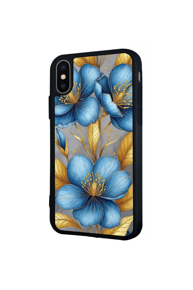 iPhone X/ XS Uyumlu Yaldizli Cicek Tasarımlı Glossy Premium Kılıf
