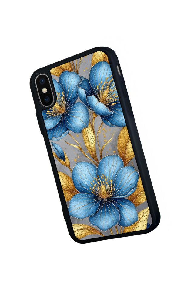 iPhone X/ XS Uyumlu Yaldizli Cicek Tasarımlı Glossy Premium Kılıf