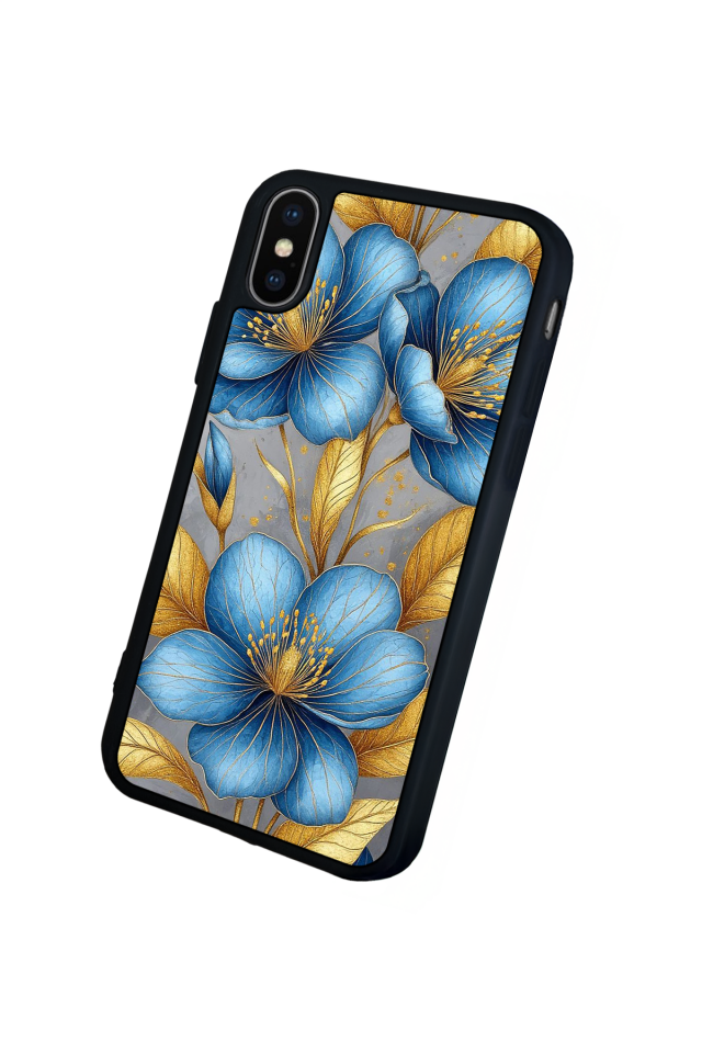 iPhone X/ XS Uyumlu Yaldizli Cicek Tasarımlı Glossy Premium Kılıf