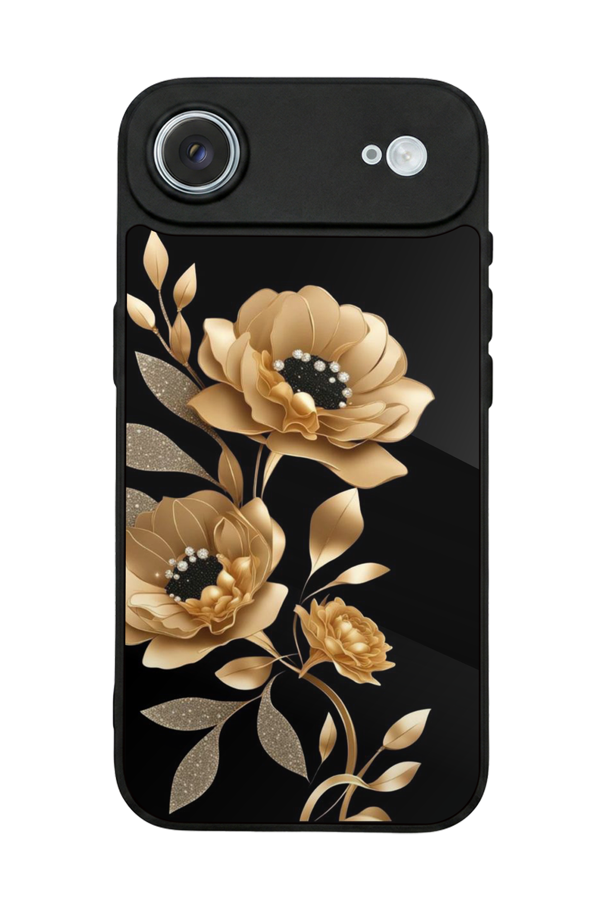 iPhone 17 Air Uyumlu Yaldizli Cicek Tasarımlı Glossy Premium Kılıf