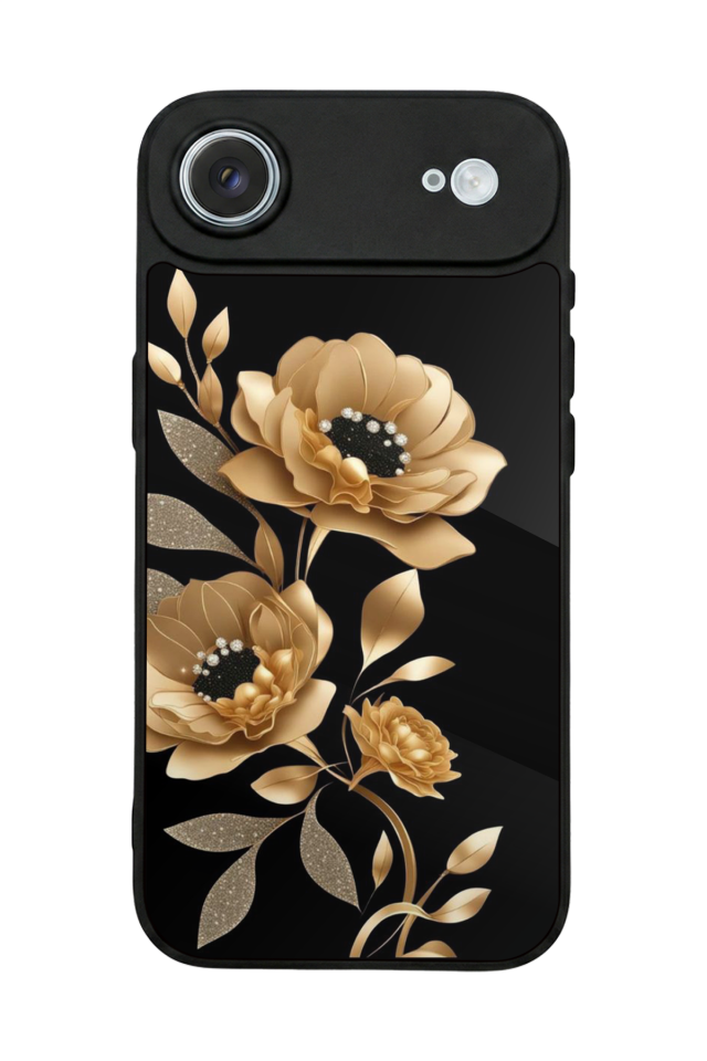 iPhone 17 Air Uyumlu Yaldizli Cicek Tasarımlı Glossy Premium Kılıf