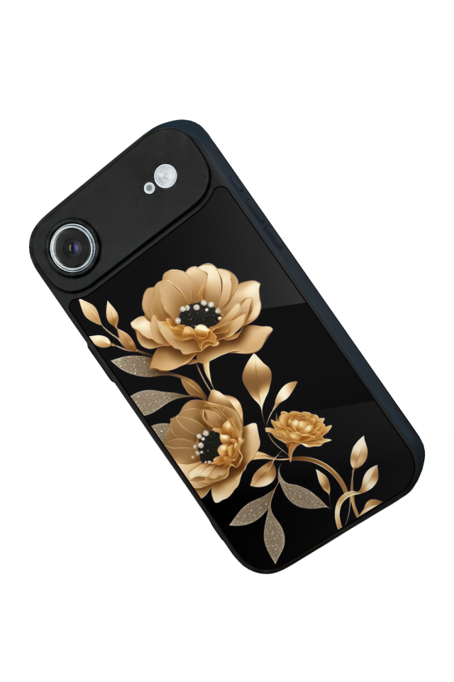 iPhone 17 Air Uyumlu Yaldizli Cicek Tasarımlı Glossy Premium Kılıf