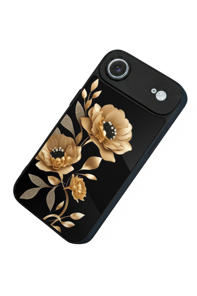 iPhone 17 Air Uyumlu Yaldizli Cicek Tasarımlı Glossy Premium Kılıf
