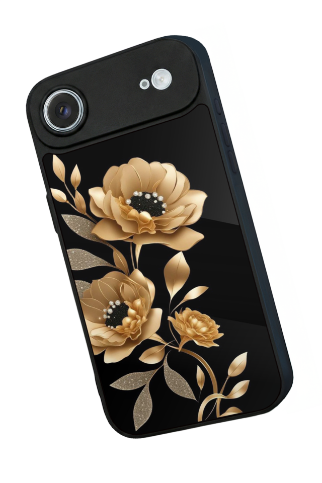 iPhone 17 Air Uyumlu Yaldizli Cicek Tasarımlı Glossy Premium Kılıf