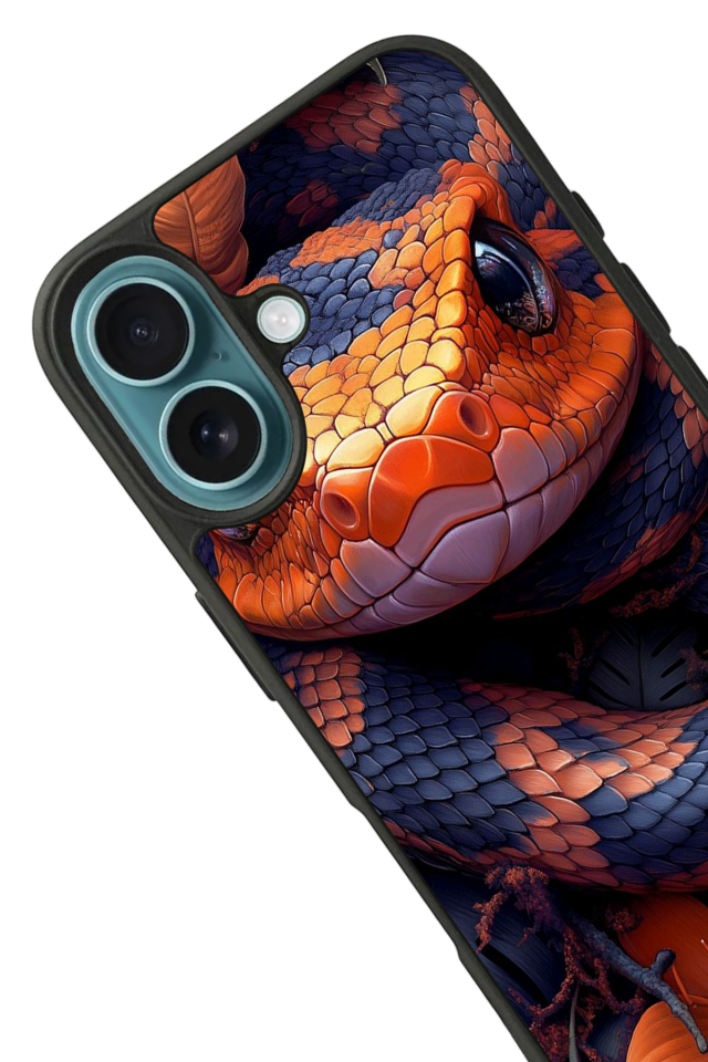 iPhone 16 Uyumlu Yılan Tasarımlı Glossy Premium Kılıf