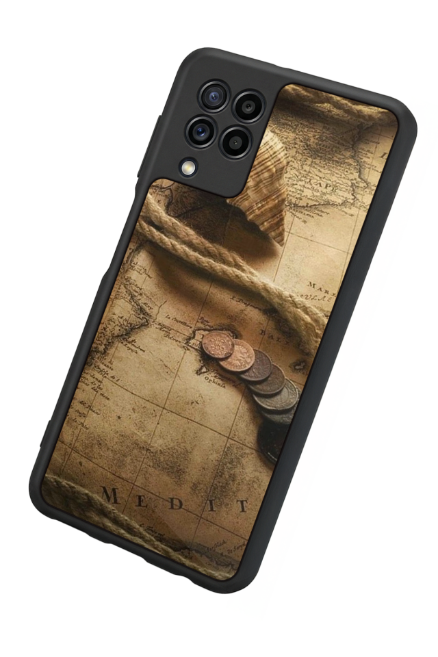 Samsung Galaxy M22 Uyumlu Pusula Tasarımlı Glossy Premium Kılıf