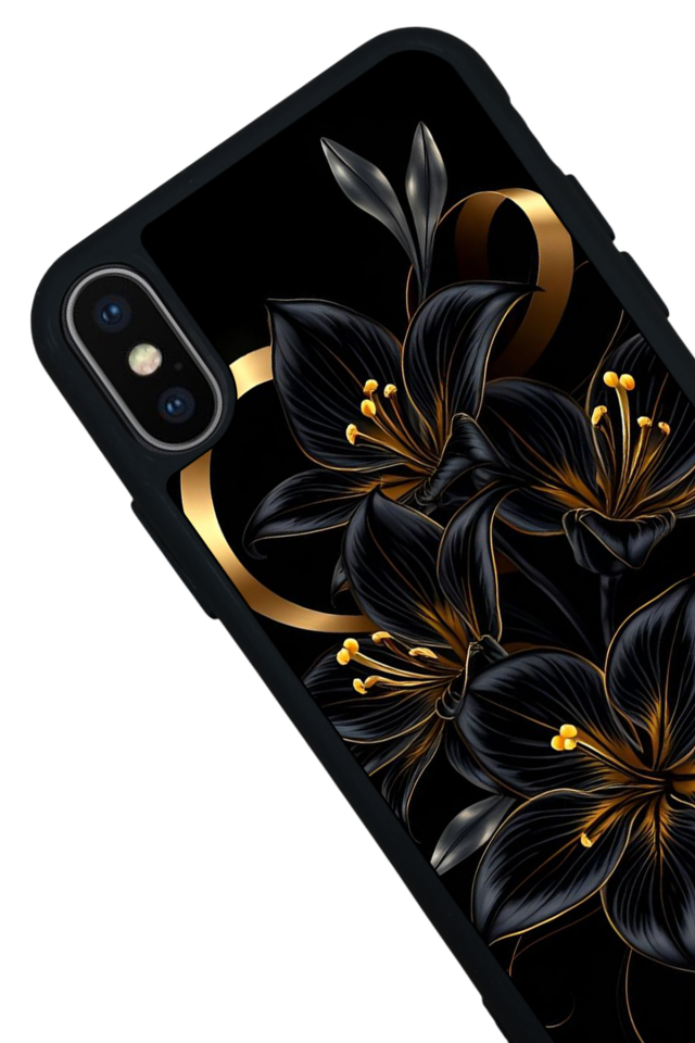 iPhone X/ XS Uyumlu Yaldizli Cicek Tasarımlı Glossy Premium Kılıf