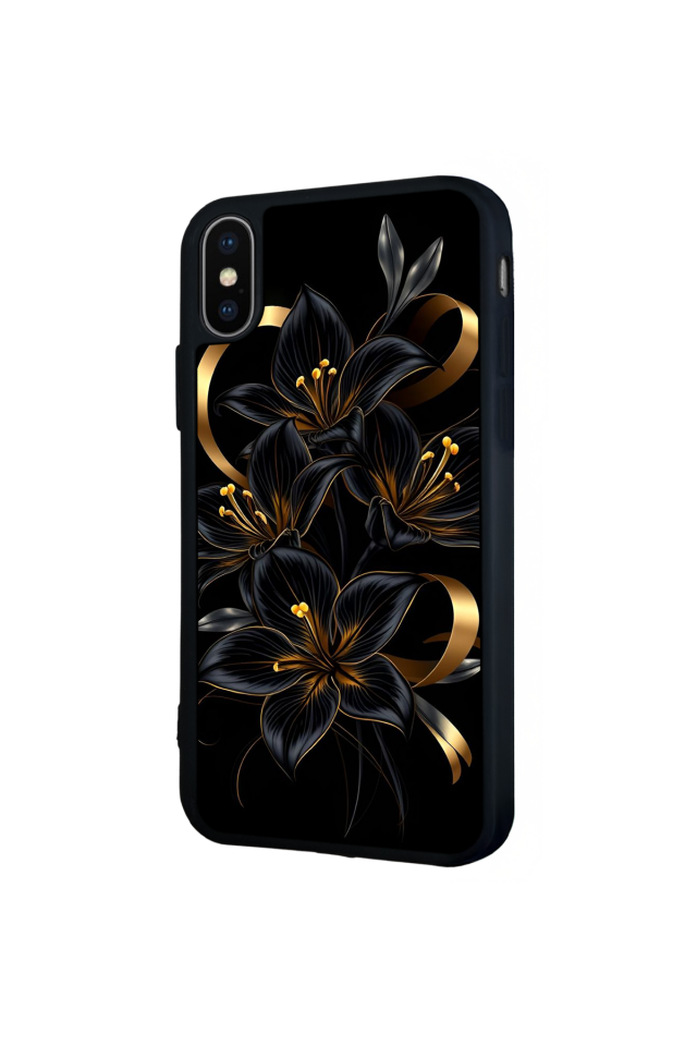 iPhone X/ XS Uyumlu Yaldizli Cicek Tasarımlı Glossy Premium Kılıf