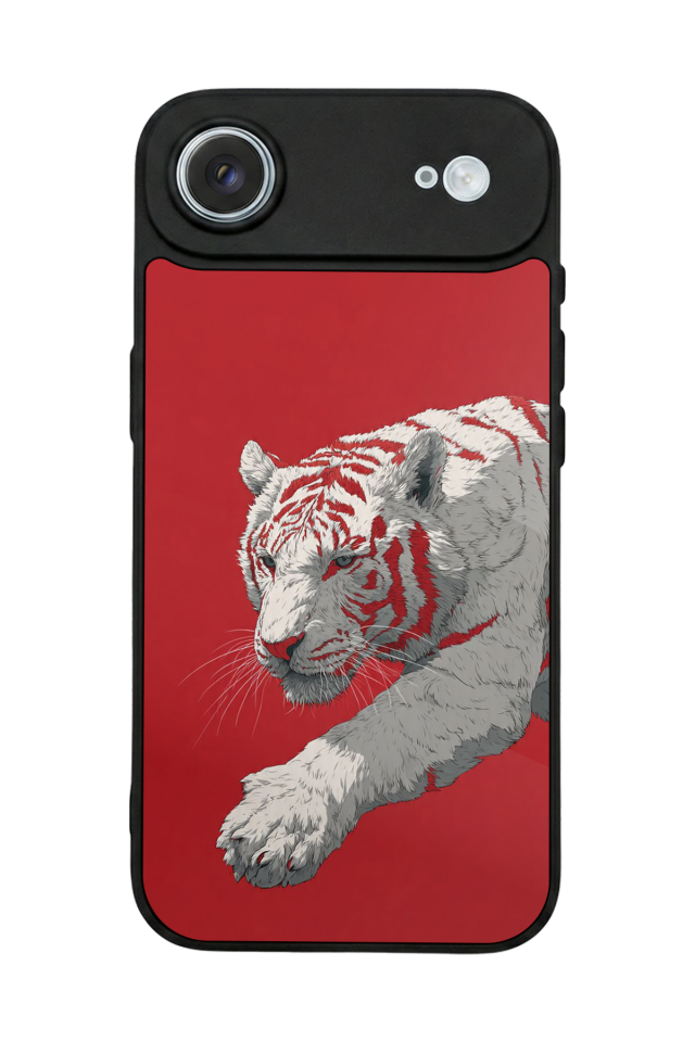 iPhone 17 Air Uyumlu Kirmizi ve Kaplan Tasarımlı Glossy Premium Kılıf