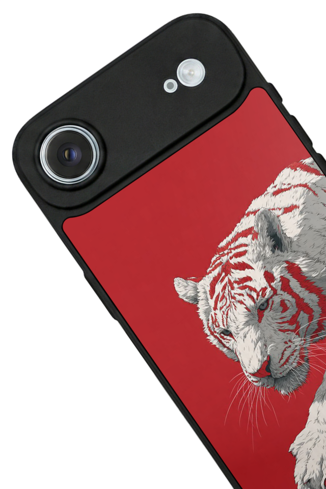 iPhone 17 Air Uyumlu Kirmizi ve Kaplan Tasarımlı Glossy Premium Kılıf